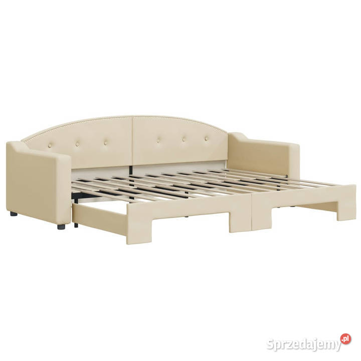 Leżanka rozsuwana kremowa tkanina 80x200