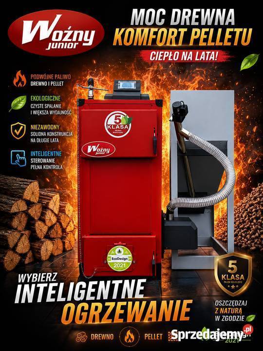 Kocioł piec c.o. na pellet drewno 15kW do 160m2 dostawa 0zł pompa gratis