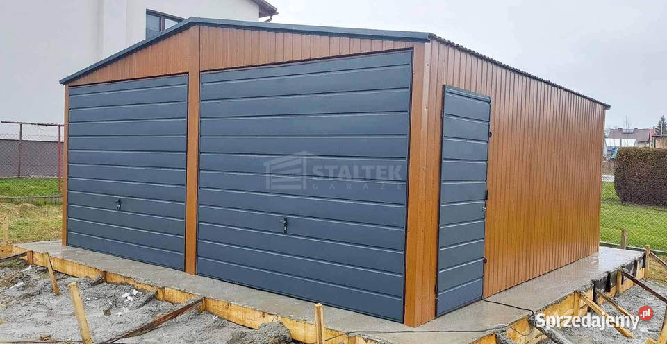 Garaz blaszany 6x6m 2x brama uchylna drzwi dach Łęczyca