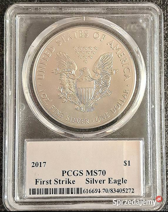 USA 1 2017 PCGS MS 70 NOTA First Strike Silver Węgorzewo