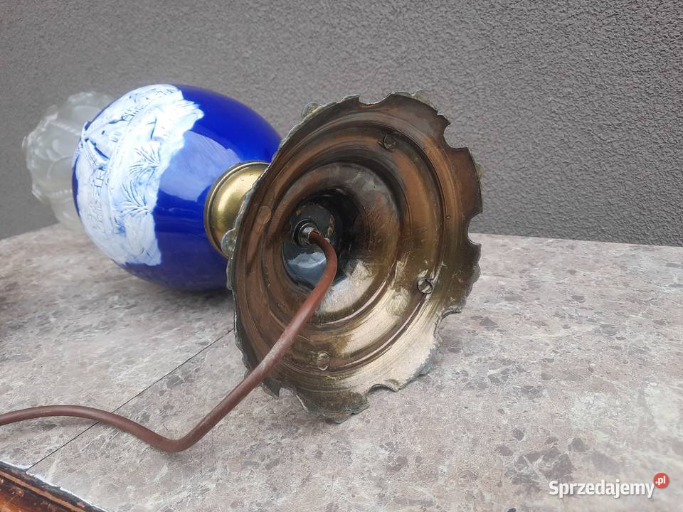 Stara lampa lampka stołowa ceramika kobalt Tczew