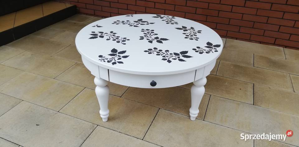 Stolik z szufladą okrągły biały kawowy stół Garwolin sprzedam