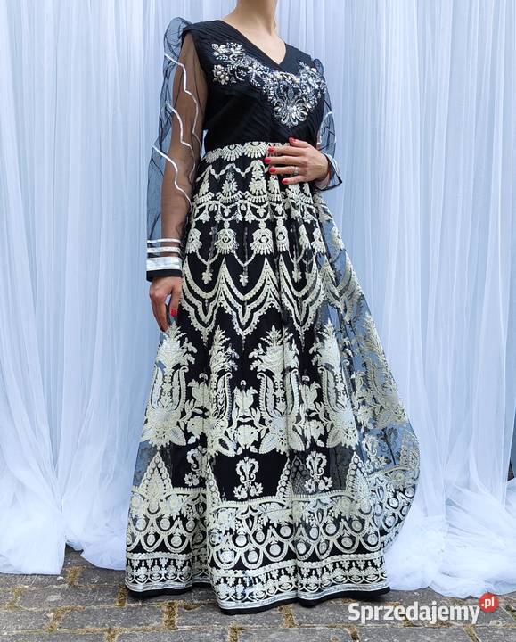 Czarna suknia balowa L 40 kwiaty floral Odzież damska Szczecin