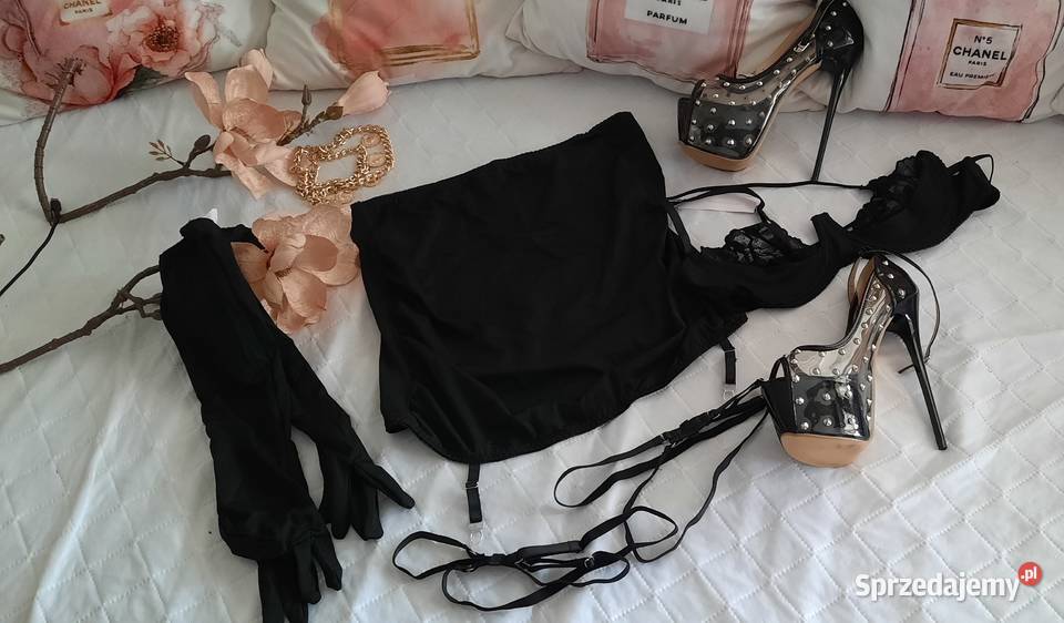 seksowny czarny komplet bielizny z rekawiczkami sprzedam