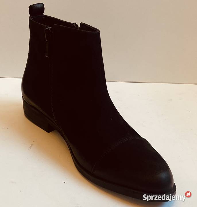 Czarne skórzane nubukowe ocieplane botki rozmiar mazowieckie Żyrardów