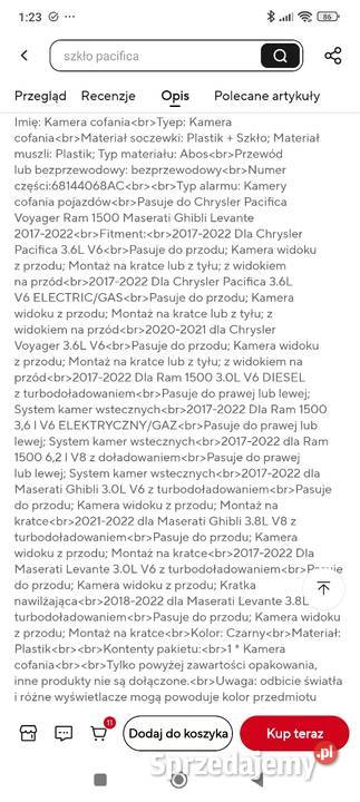 Kamera cofania Chrysler Dodge Maserati