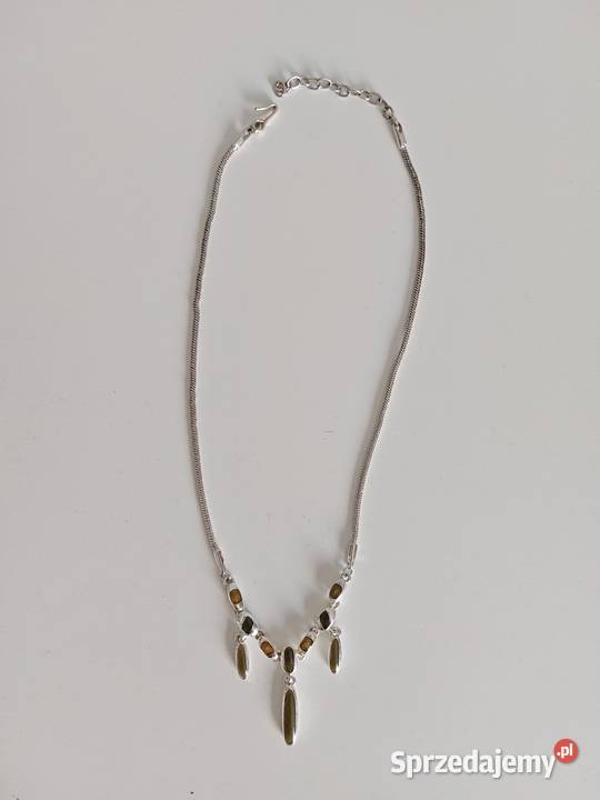 naszyjnik z bursztynami łańcuszek wisiorek