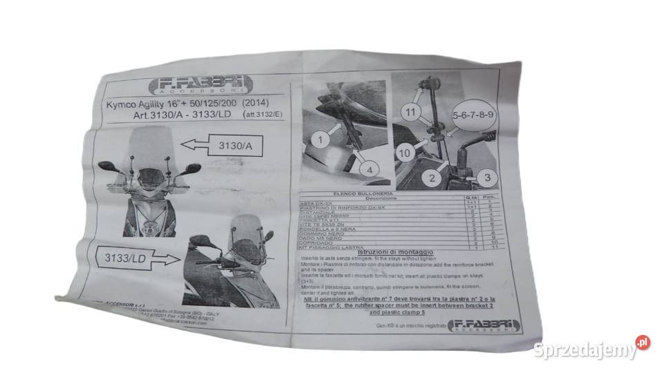 STELAŻ UCHWYT MOCOWANIE SZYBY FABBRI KYMCO Bielsk Podlaski