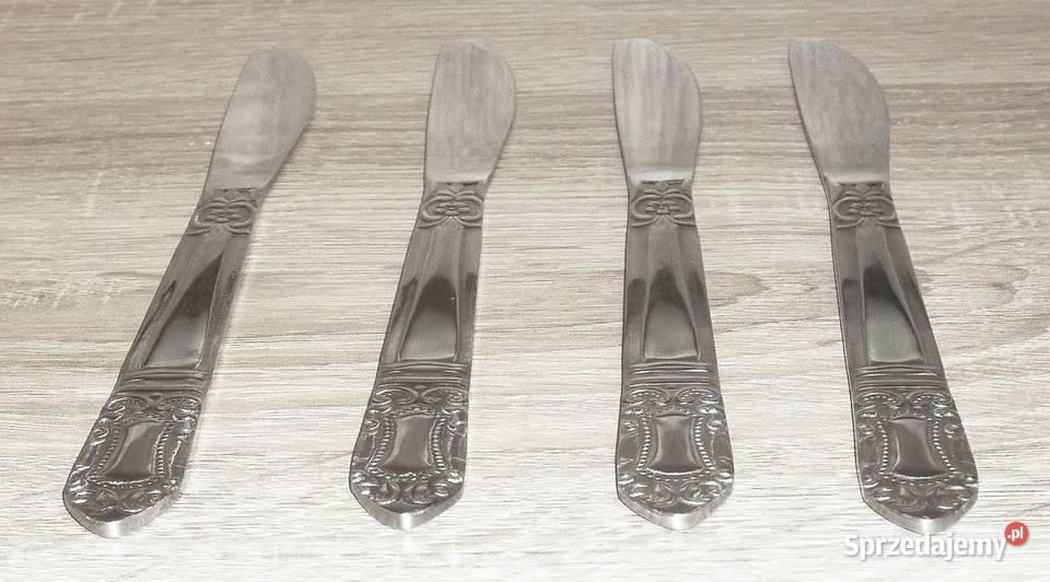 Zestaw 4 zdobionych noży obiadowych ze stali Gliwice