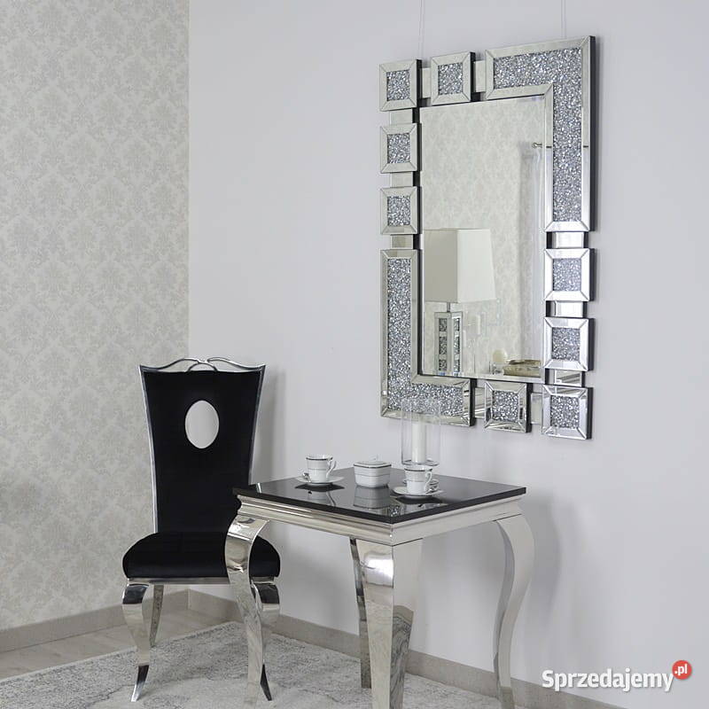 Srebrne lustro glamour prostokątne 80x120 salon Warszawa