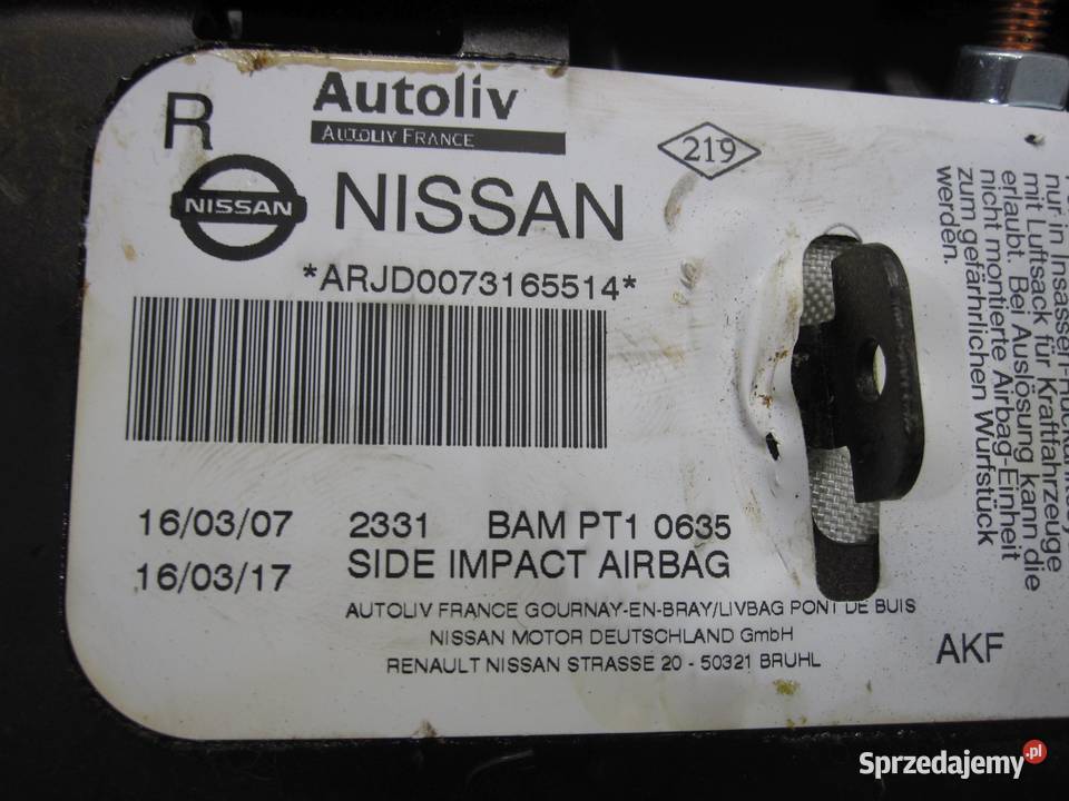 NISSAN QASHQAI I J10 07r AIRBAG poduszka fotela Kielce
