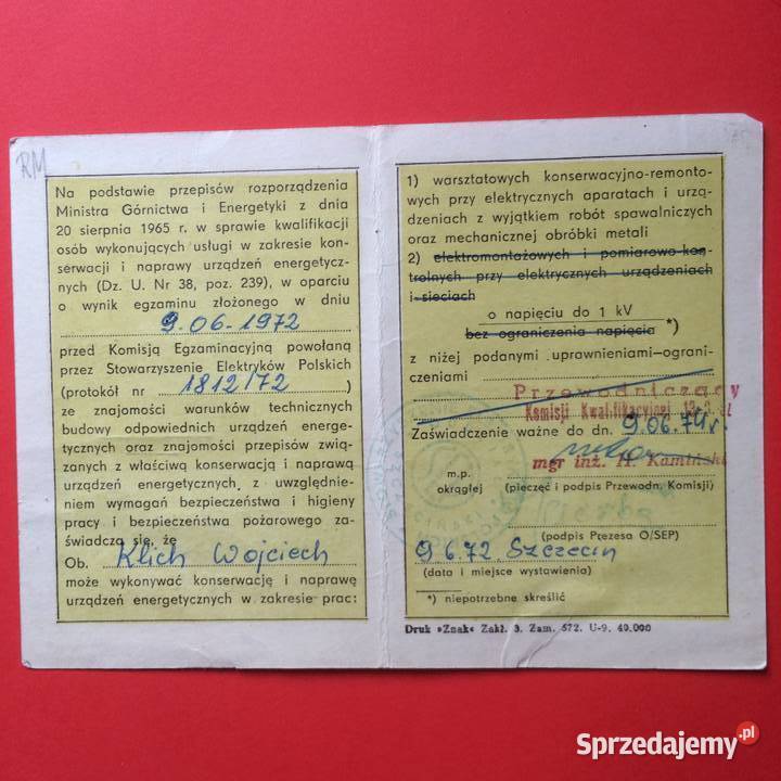 1424 Legitymacja Zaświadczenie Kwalifikacyjne 2 Szczecin