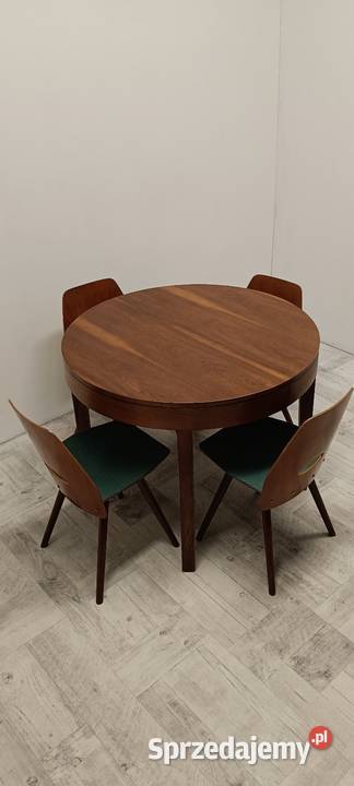 stół okrągly PRL vintage fornir orzech do salonu