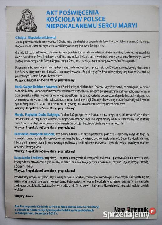 Akt poświęcenia Kościoła Niepokalanemu Sercu Lublin