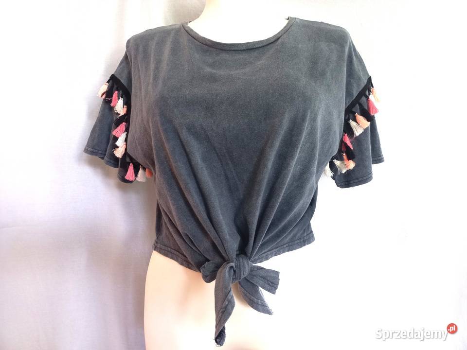 Bluzka wiązanie Tshirt frędzle SZARA r 4042 podlaskie Białystok