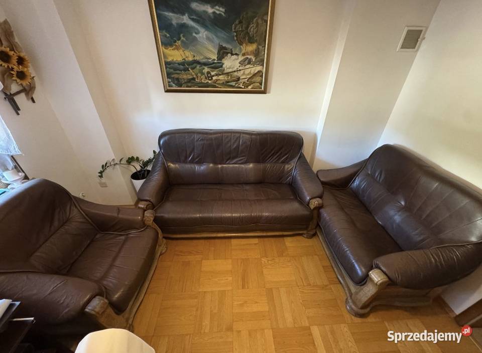 Zestaw kanap skórzanych 321 3 rozkładane na skóra naturalna łódzkie