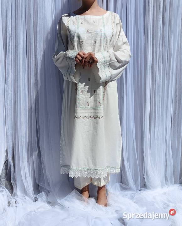 Długa biała tunika orientalna XXL 44 bawełna