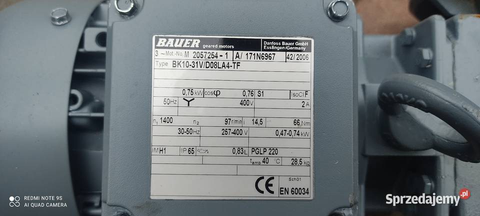 motoreduktor Bauer BK1031v D08LA4TF 075 kw 97 Nowy Tomyśl