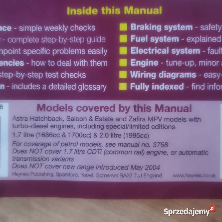 Książki Haynes 4 OpelVauxhall Astra Zafira Pb On Koło