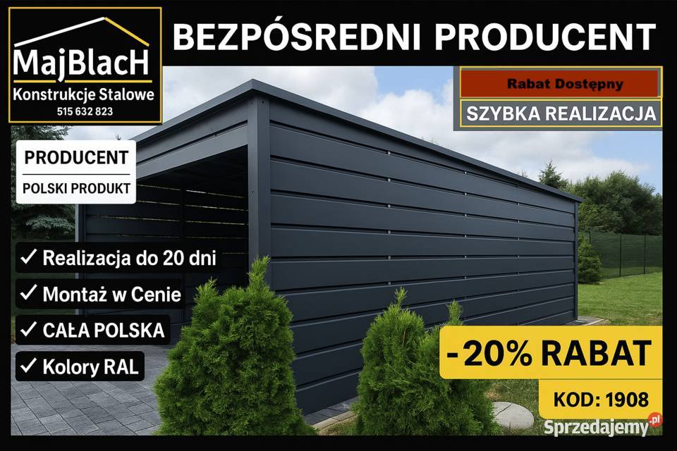 Jednospadowy Garaż Blaszany Altana na Samochód Elbląg