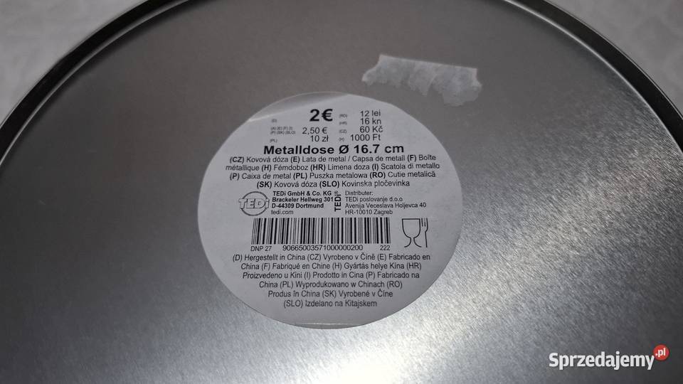 Metalowy okrągły pojemnik z pokrywką 17x8 Czeladź