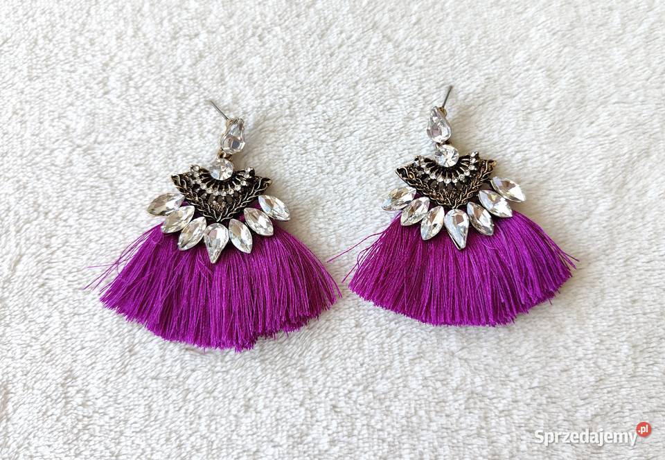 Nowe kolczyki chwosty fioletowe białe kamienie Kolczyki Szczecin