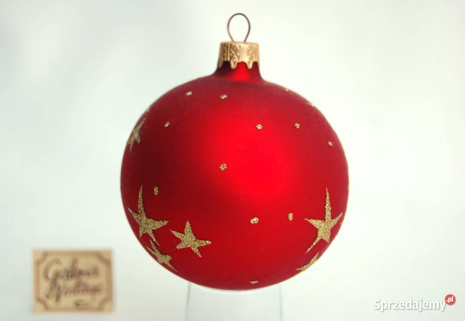Bombka szklana czerwona satynowa matowa złote Boże Narodzenie Lublin