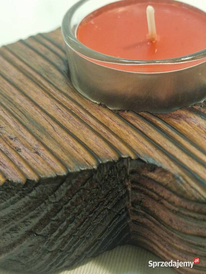 Świecznik drewniany serce mahoniowy na tealight Sępopol