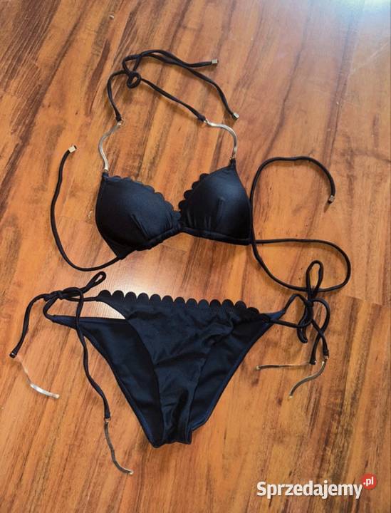 Czarny strój kąpielowy bikini z falbanką scallop Stroje kąpielowe Warszawa sprzedam