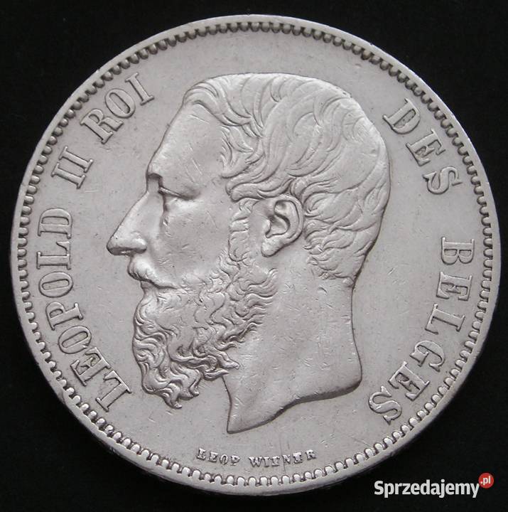 Belgia 5 franków 1869 Leopold II srebro Łódź