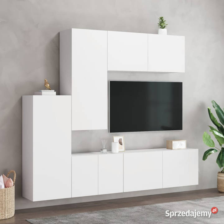 5częściowy zestaw mebli TV biały materiał Warszawa