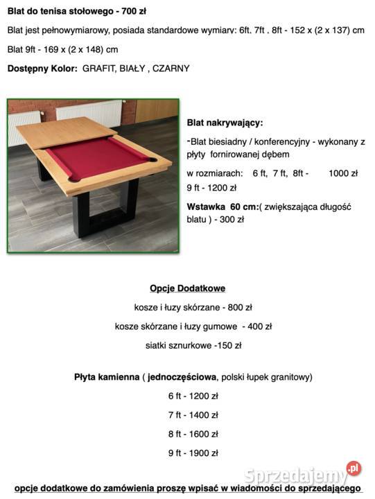 Stół bilardowy ARKANA 9 ft z blatem nakrywającym