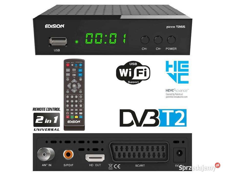Dekoder Tuner EDISON picco T265 DVBT2 H265HEVC Bytom