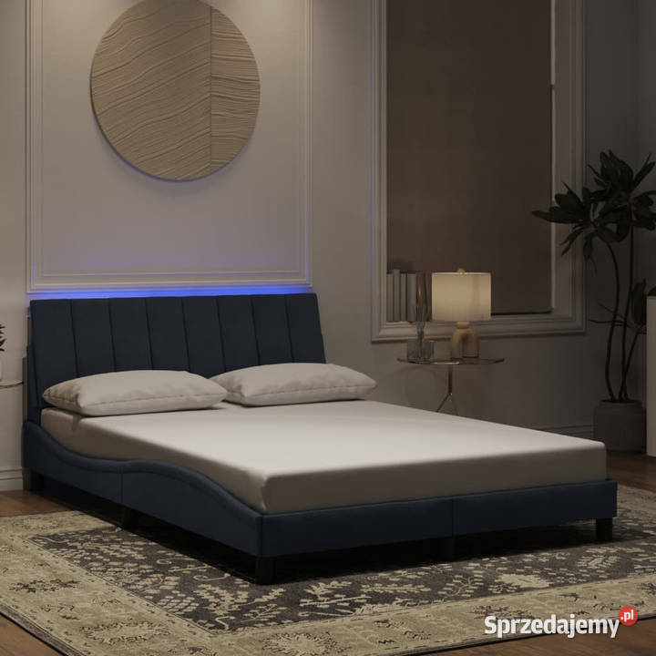 Rama łóżka z LED ciemnoszara aksamitna 140x190