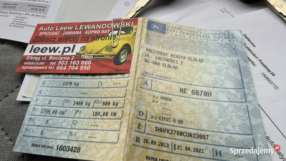 Honda Civic 18 Benzyna Moc 141 Zarejestrowany isofix