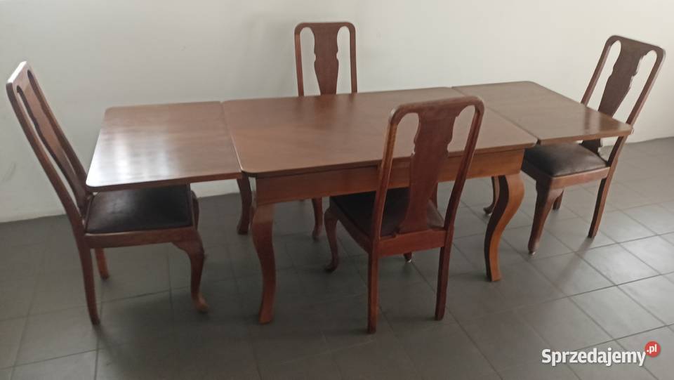 Stół rozkładany z 4 krzesłami dębowe antyk
