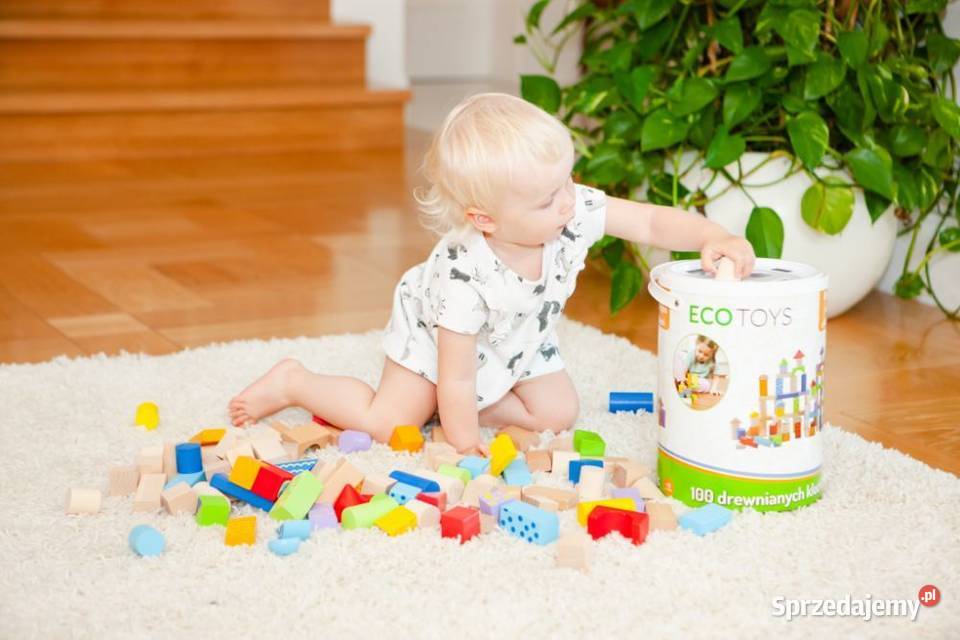 Zestaw 100 sztuk drewnianych klocków klocki podlaskie Bielsk Podlaski