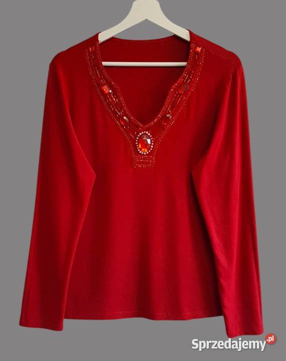 Damska czerwona bawełniana bluzka z długim Rozmiar 42(XL) małopolskie Chrzanów