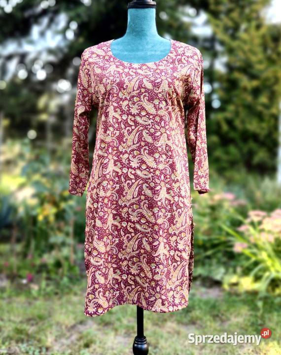 Tunika indyjska kameez kurta S 36 brązowa złota Szczecin