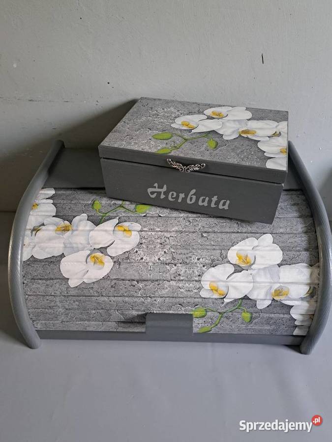 Chlebak szary orchidea grafit drewniany handmade Chlebaki opolskie