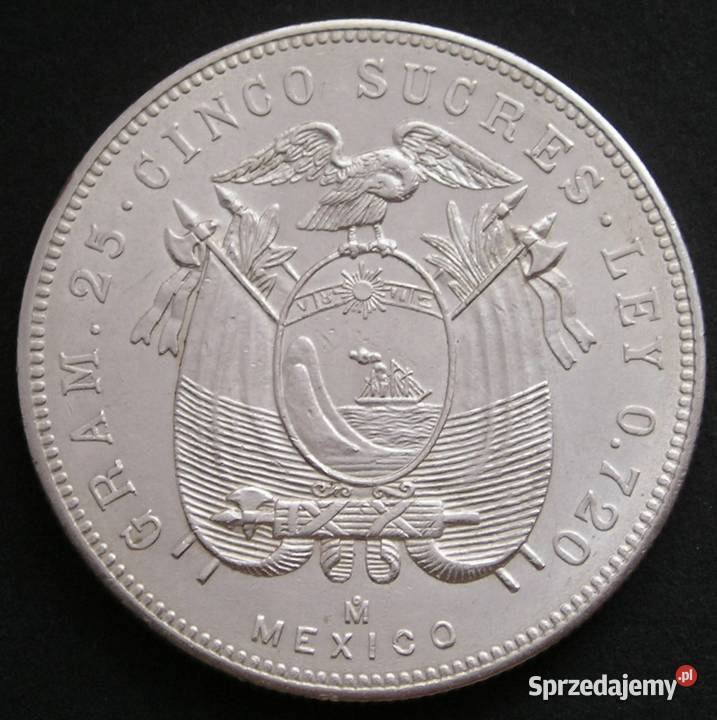Ekwador 5 sucre 1943 SREBRO Simon Bolivar Łódź sprzedam