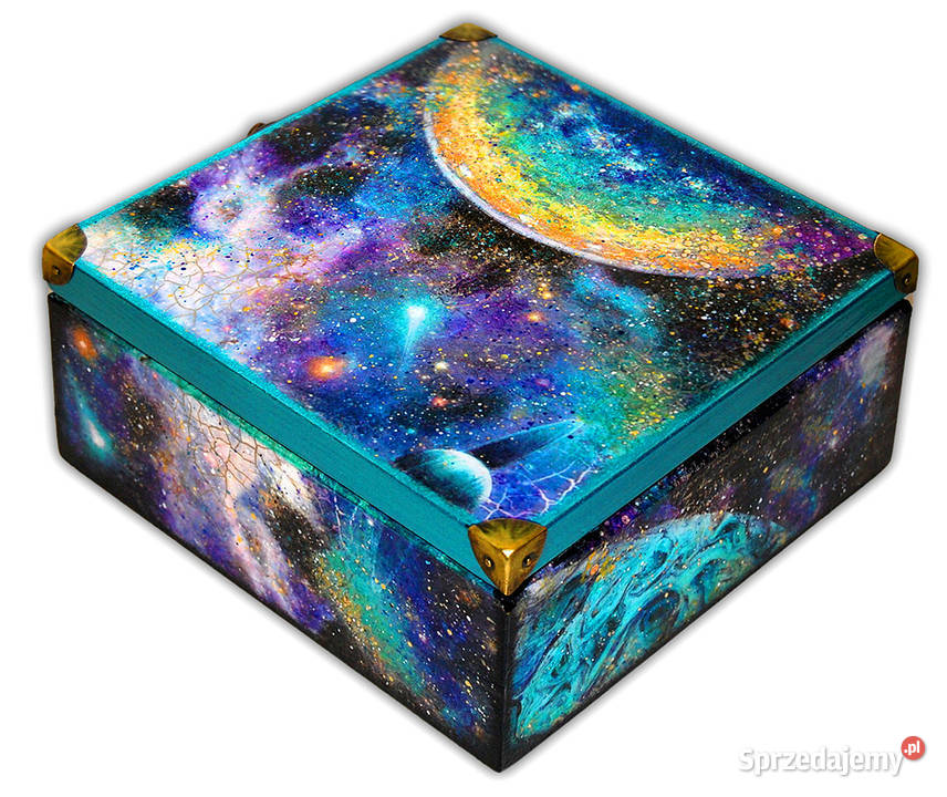 SZKATUŁKA drewniane pudełko KOSMOS metallic wielokolorowy sprzedam