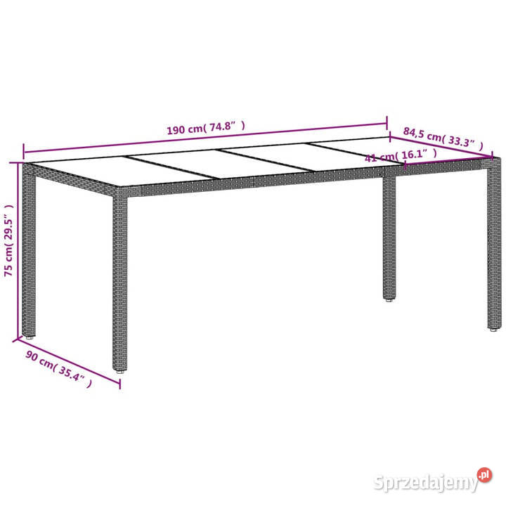 Stół ogrodowy ze szklanym blatem szary 190x90x75 mazowieckie Warszawa