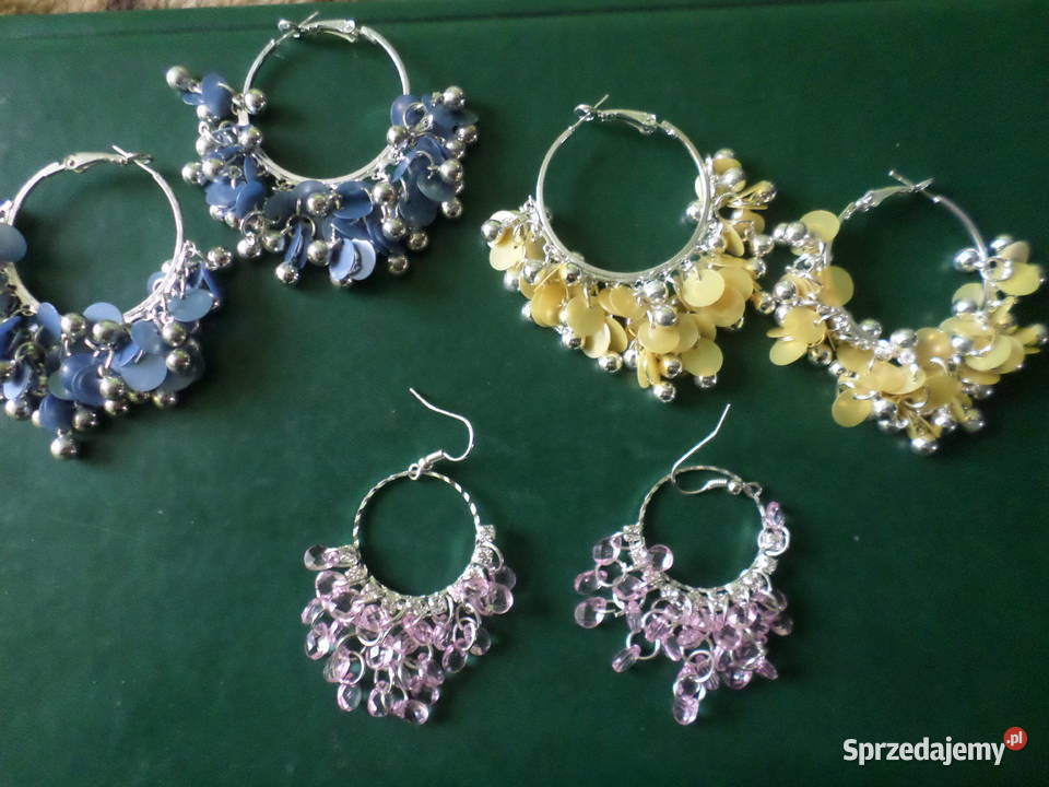 Zestaw 3 par modnych imprezowych kolczykow metal Ciechanów