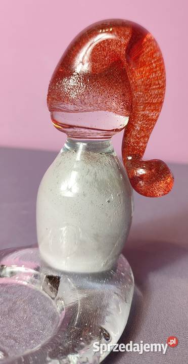 Świecznik szklany sygnowany Bianco Blu Finland małopolskie Jasień