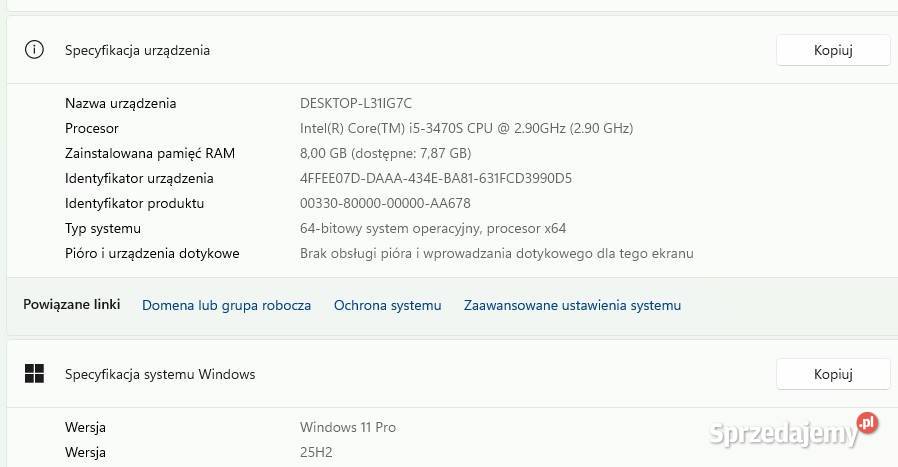 Komputer Dell Vostro V270s Windows 11 8GB 256GB Liczba rdzeni procesora 4 Lublin sprzedam
