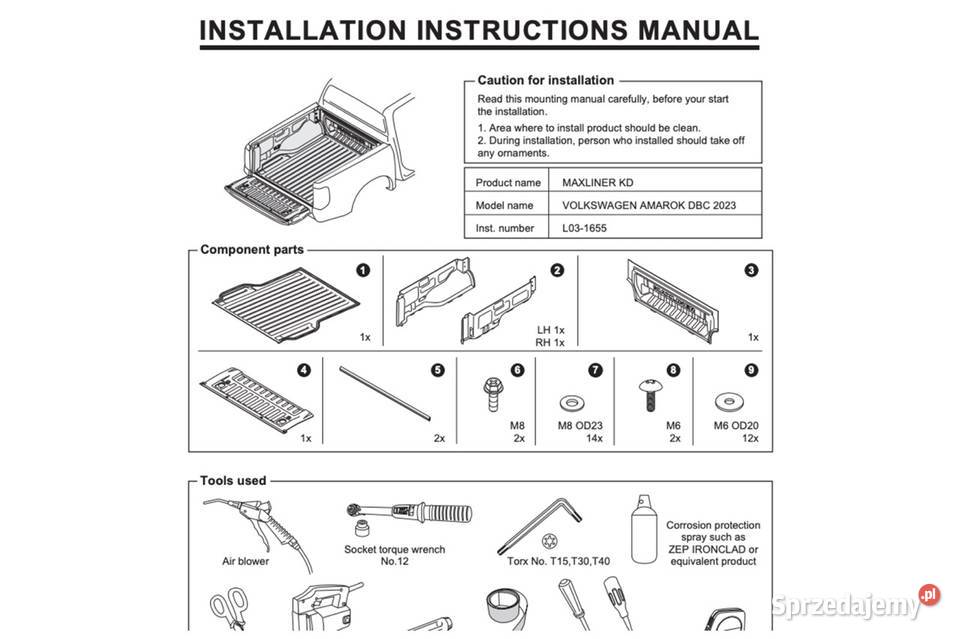 KUWETA WYKŁADZINA PRZESTRZENI ŁADUNKOWEJ do VW Poznań