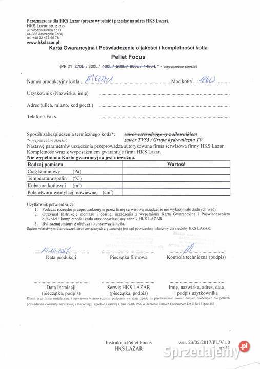 Sprzedam Kocioł na pellet Lazar Focus PF21 18 KW Machnacz