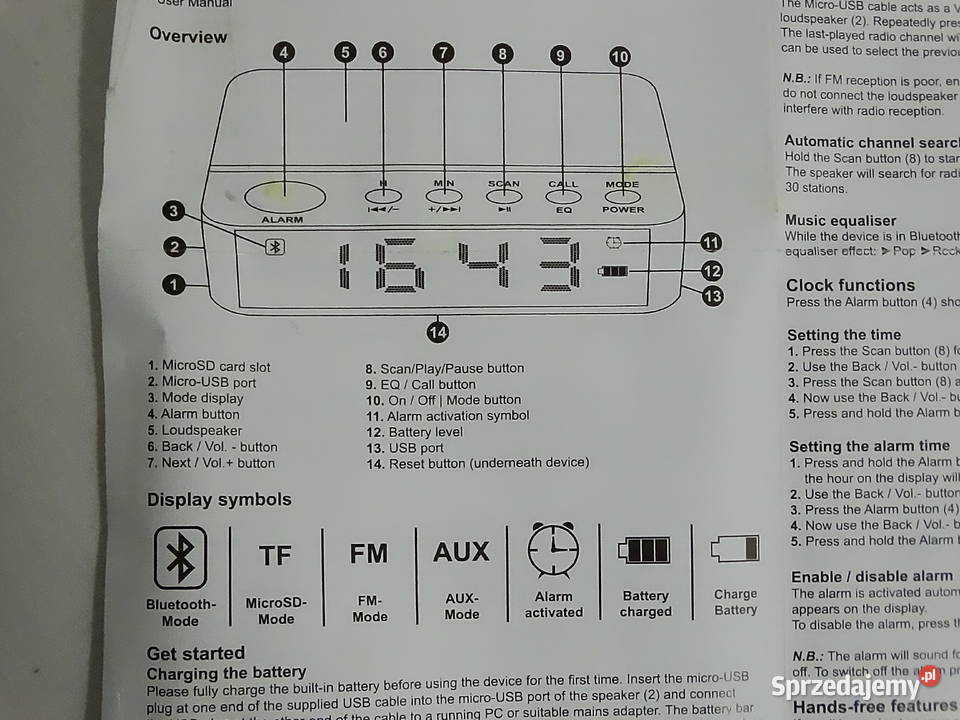 Głośnik Bluetooth Rumba BS60 radio budzik zegar Biłgoraj sprzedam