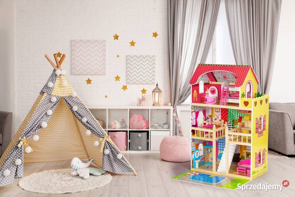 Drewniany domek lalek meble basen oświetlenie Bielsk Podlaski sprzedam